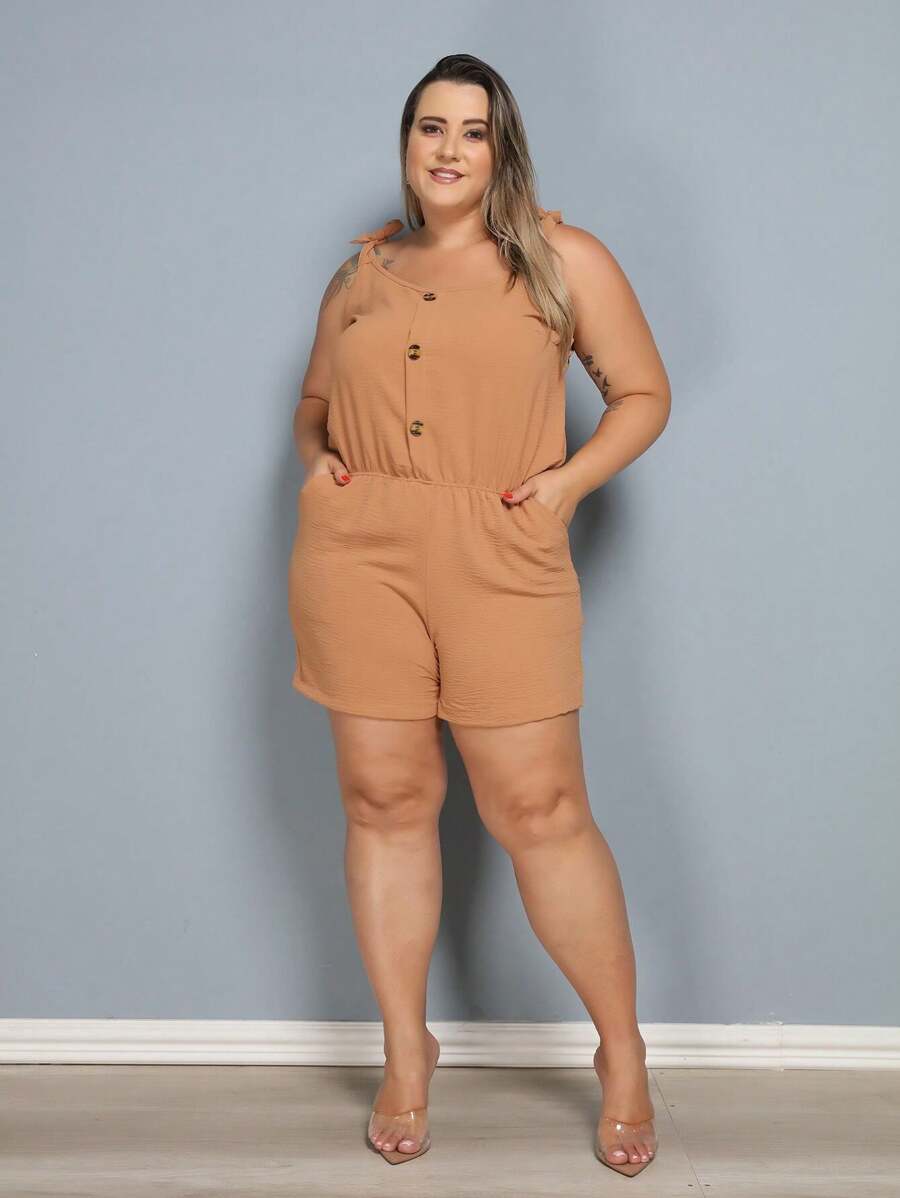 Macaquinho Plus Size Feminino Short Leve com Alças