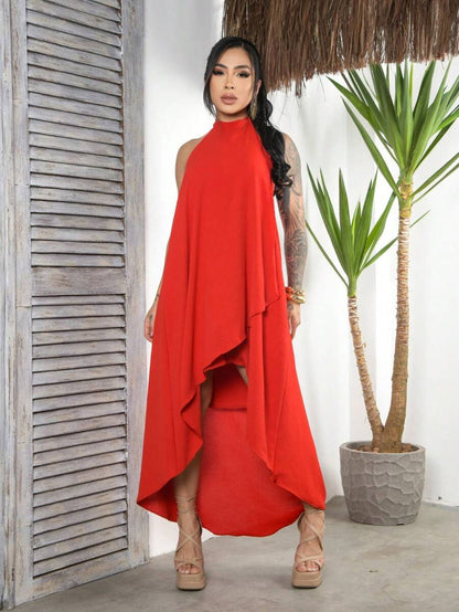 Vestido Laranja Verão Soltinho Elegante com Gola Colarinho