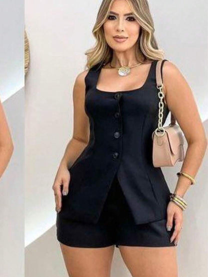 Conjunto Feminino Alfaiataria Short e Colete com Botão