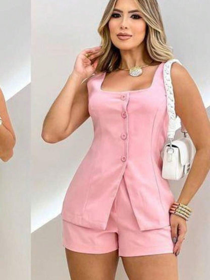 Conjunto Feminino Alfaiataria Short e Colete com Botão