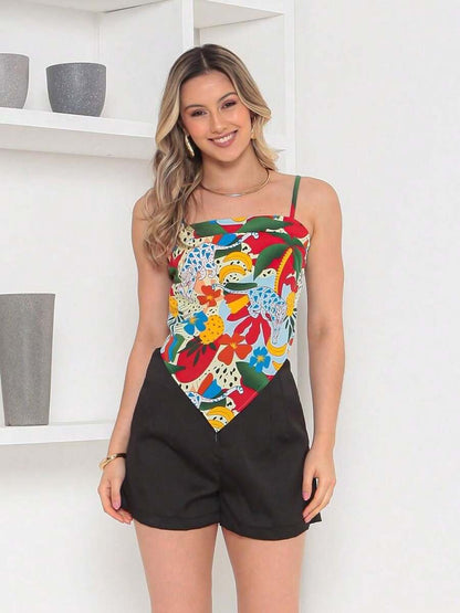 Conjunto Feminino Camisa com Amarração Atrás e Short com Zíper