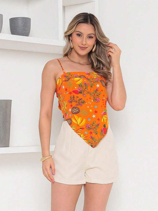 Conjunto Feminino Camisa com Amarração Atrás e Short com Zíper
