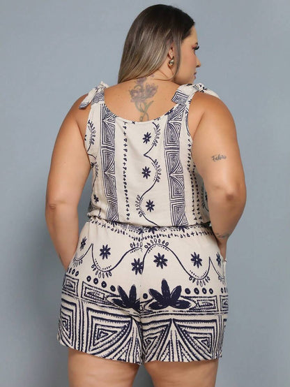 Macaquinho Plus Size Feminino Short Leve com Alças