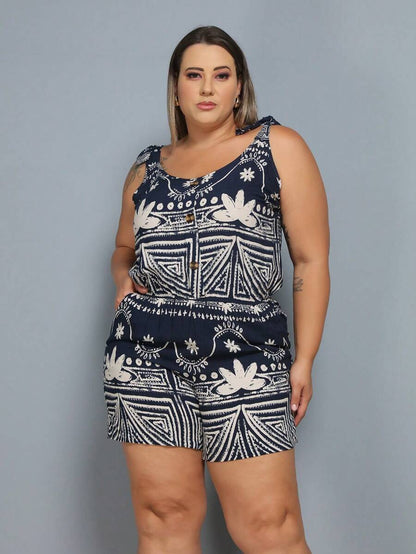 Macaquinho Plus Size Feminino Short Leve com Alças
