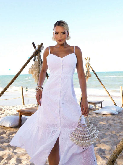 Vestido Midi Laise Feminino com Bojo e Botões