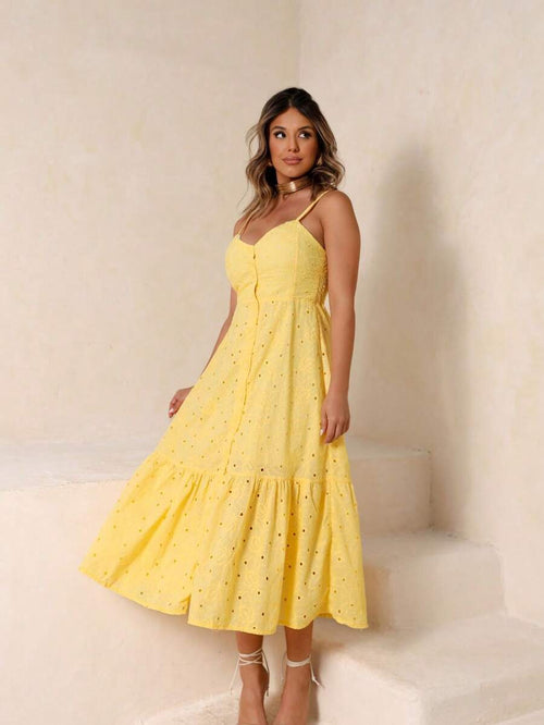 Vestido Midi Laise Feminino com Bojo e Botões