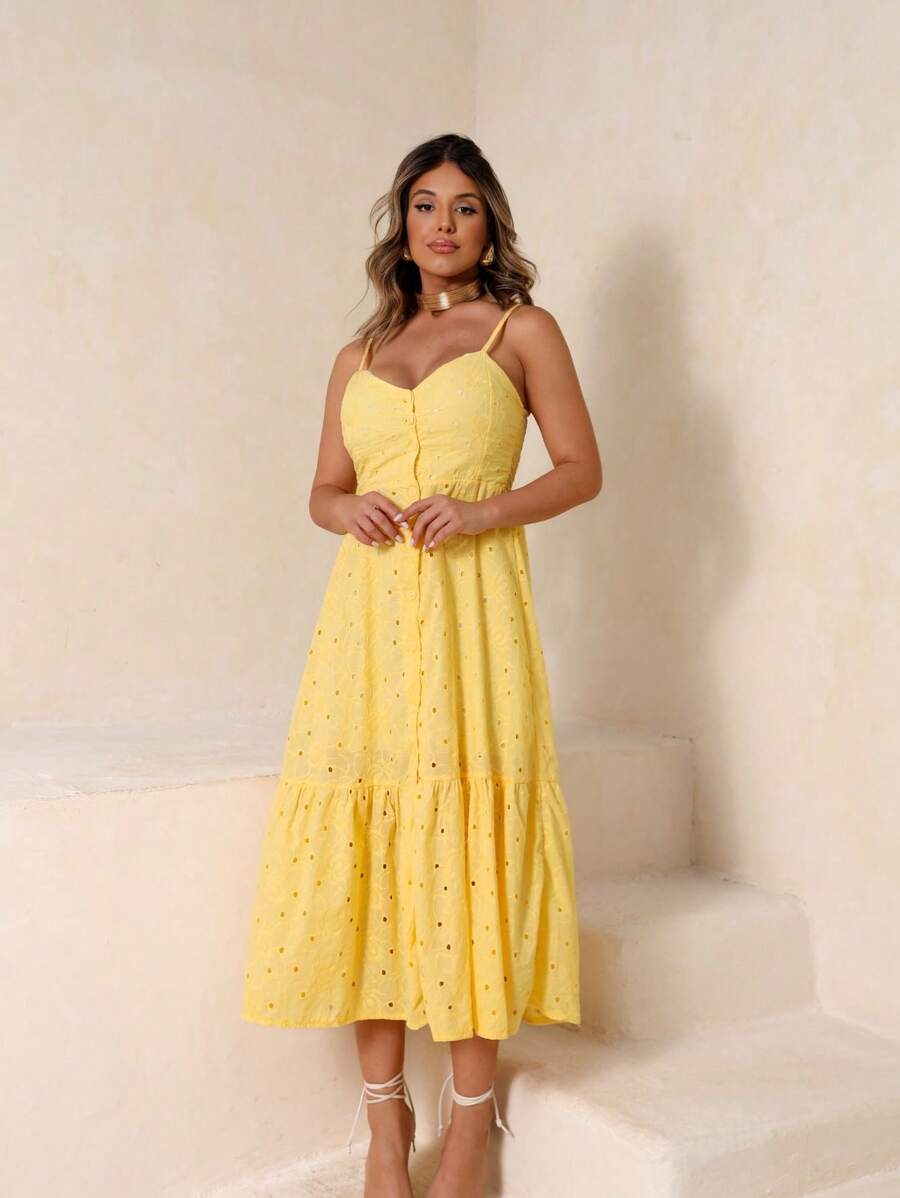 Vestido Midi Laise Feminino com Bojo e Botões