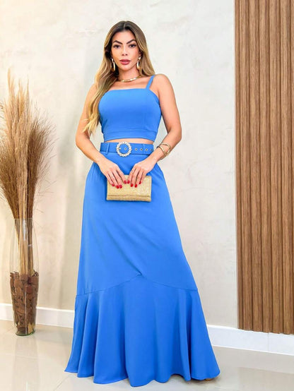 Conjunto Feminino com Blusa e Saia em Algodão