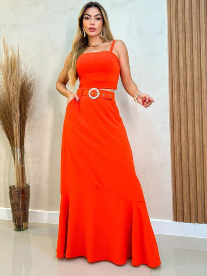 Conjunto Feminino com Blusa e Saia em Algodão