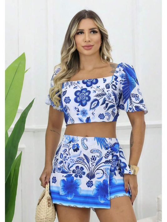 Conjunto Feminino Short Saia com Cropped