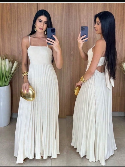 Vestido Reto Plissado Feminino