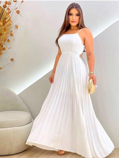 Vestido Reto Plissado Feminino