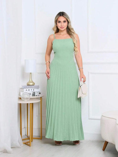 Vestido Reto Plissado Feminino