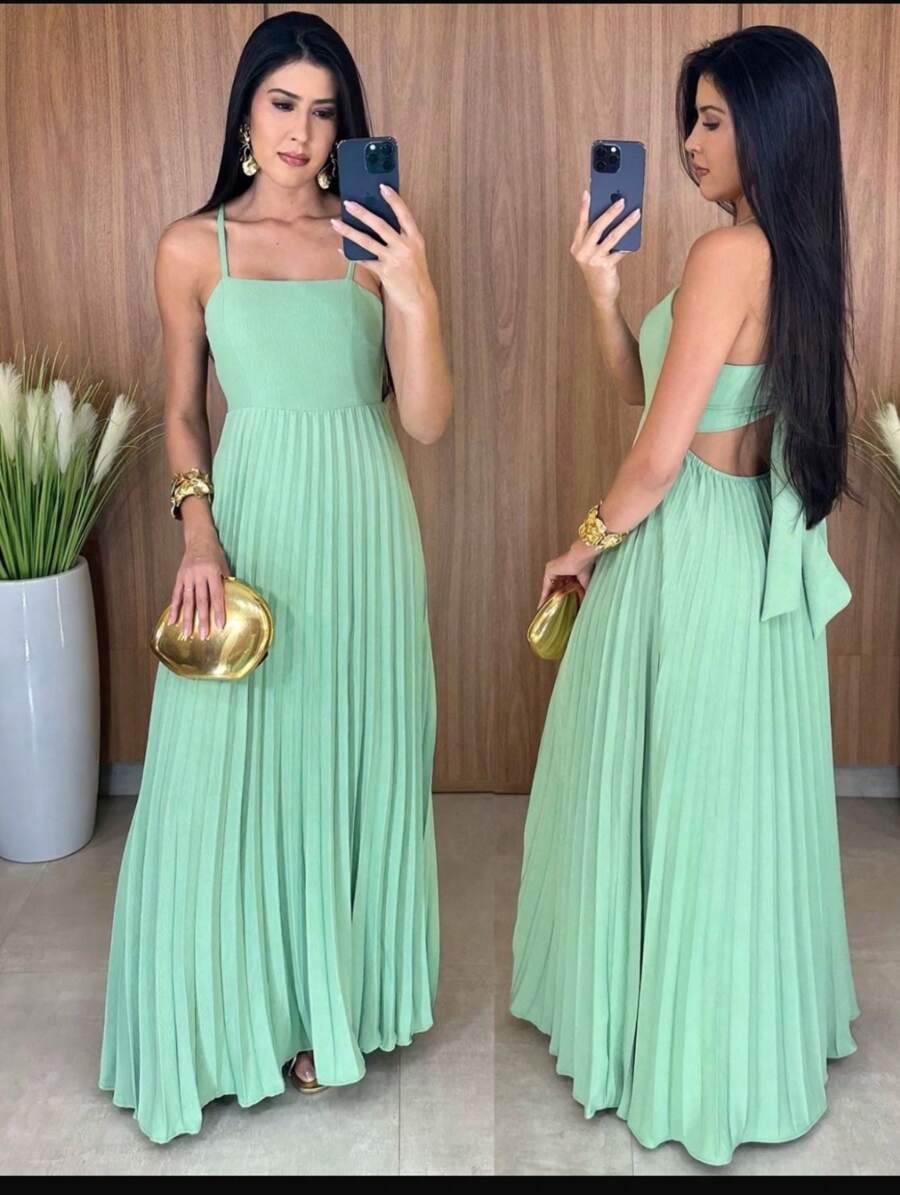 Vestido Reto Plissado Feminino