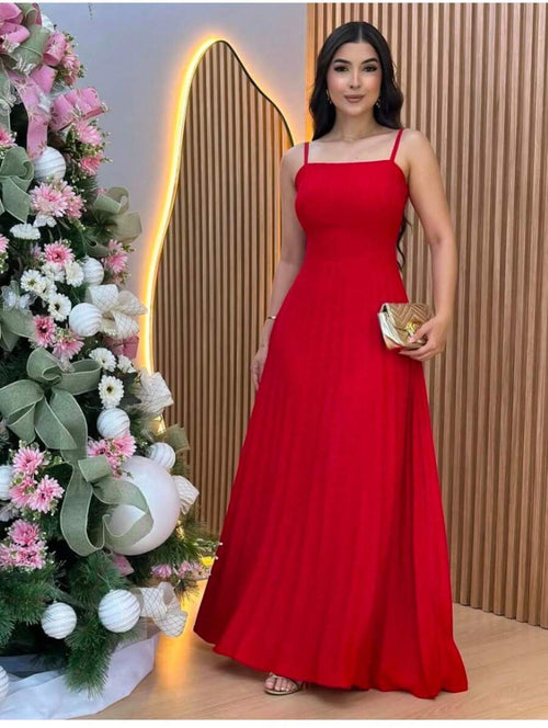 Vestido Reto Plissado Feminino