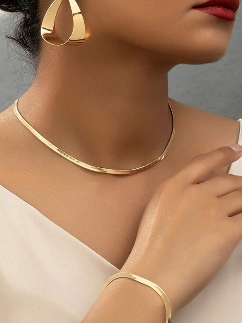 Kit Conjunto Colar Laminado e Pulseira Banhados a Ouro 18k e Prata 925