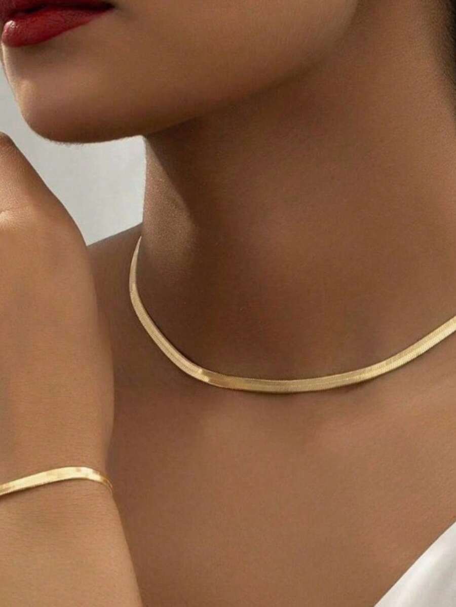 Kit Conjunto Colar Laminado e Pulseira Banhados a Ouro 18k e Prata 925