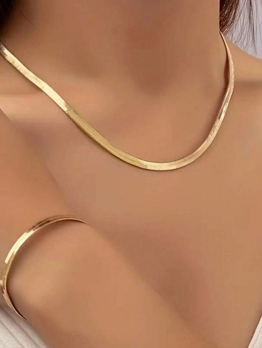 Kit Conjunto Colar Laminado e Pulseira Banhados a Ouro 18k e Prata 925