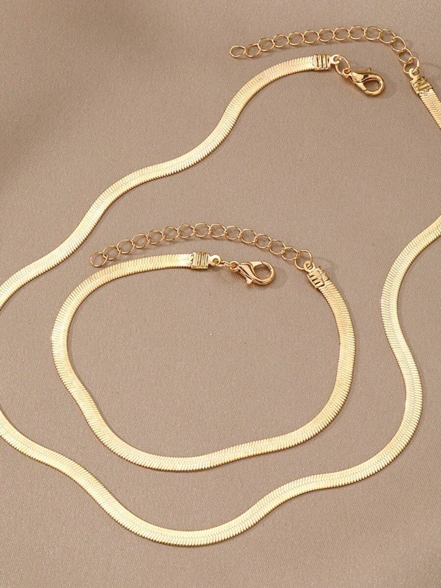 Kit Conjunto Colar Laminado e Pulseira Banhados a Ouro 18k e Prata 925