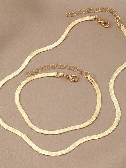 Kit Conjunto Colar Laminado e Pulseira Banhados a Ouro 18k e Prata 925