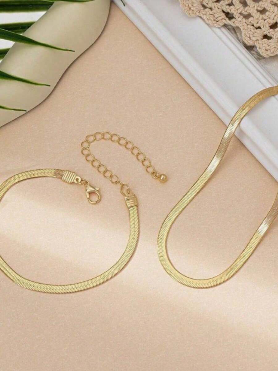 Kit Conjunto Colar Laminado e Pulseira Banhados a Ouro 18k e Prata 925