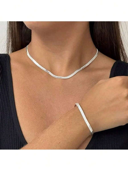 Kit Conjunto Colar Laminado e Pulseira Banhados a Ouro 18k e Prata 925