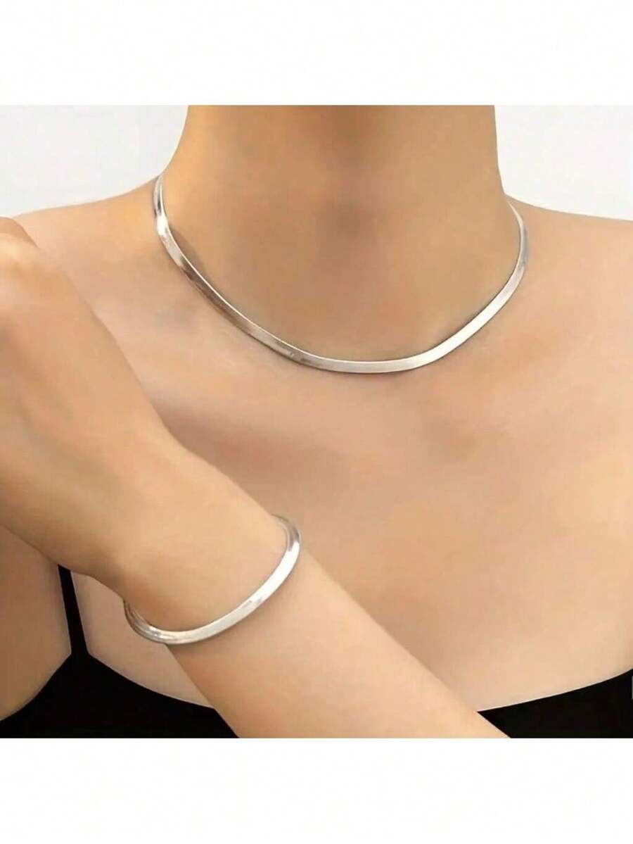 Kit Conjunto Colar Laminado e Pulseira Banhados a Ouro 18k e Prata 925