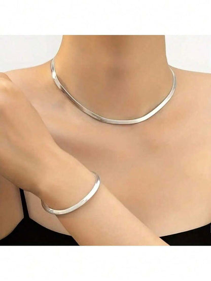 Kit Conjunto Colar Laminado e Pulseira Banhados a Ouro 18k e Prata 925