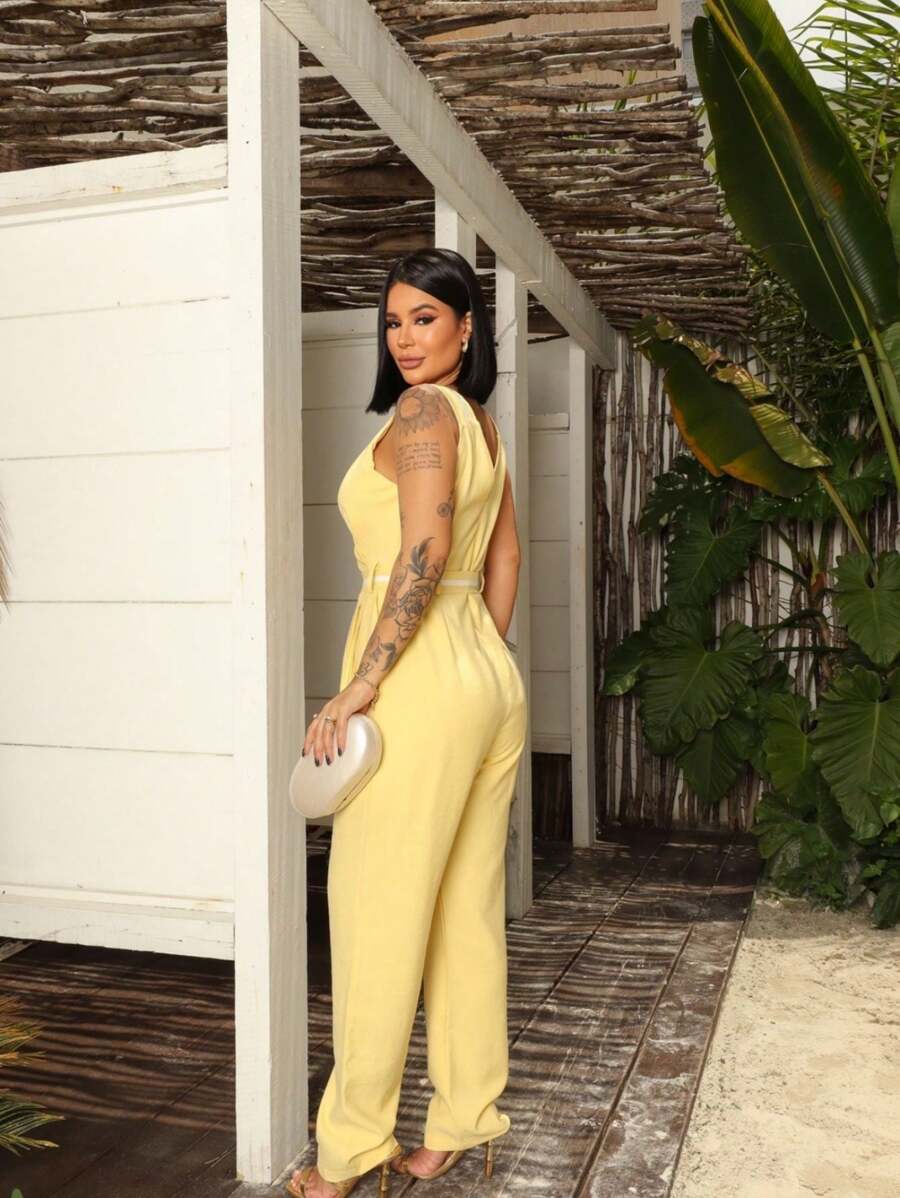 Macacão Turquesa Feminino Pantalona