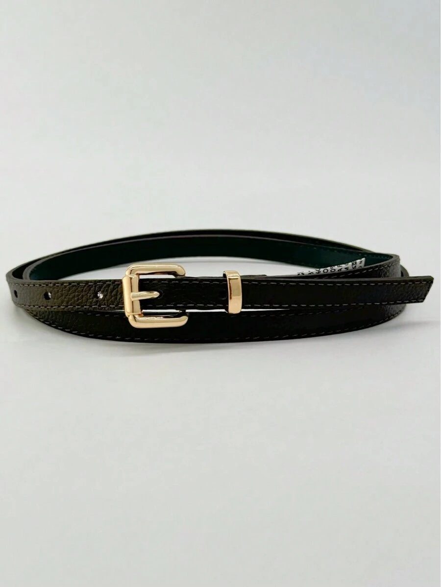 Cinto Feminino de Couro Legítimo com Fivela Quadrada