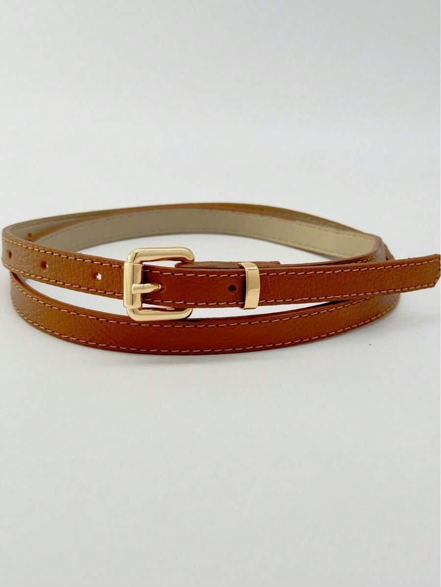 Cinto Feminino de Couro Legítimo com Fivela Quadrada