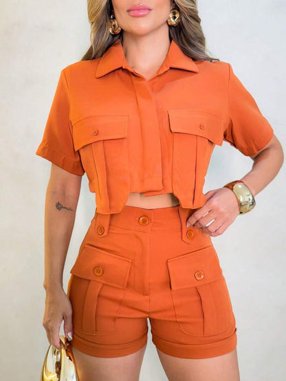 Conjunto Feminino Cropped e Short Social Alfaiataria