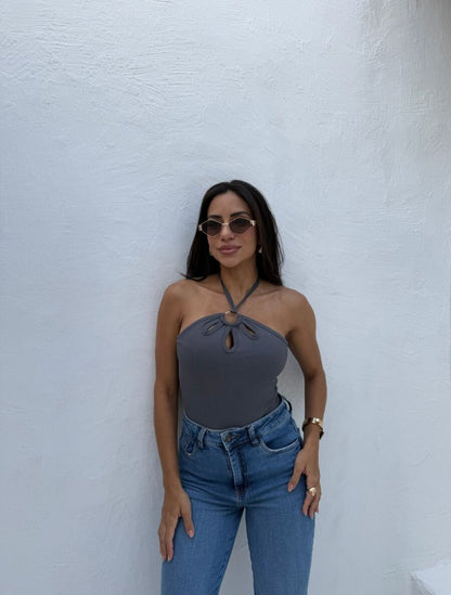Body Frente Única Feminino com Detalhe Vazado e Nó