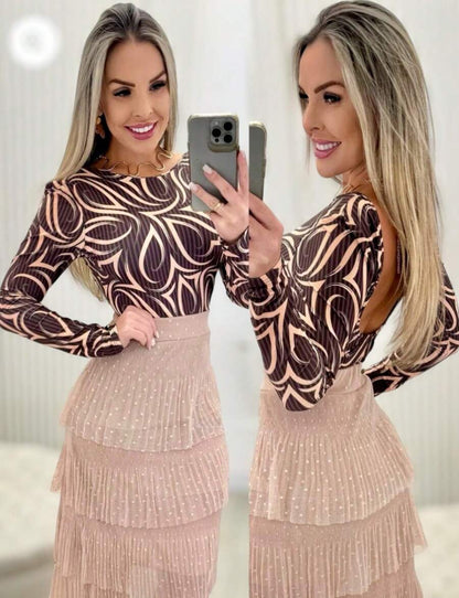 Body Estampado com Decote nas Costas
