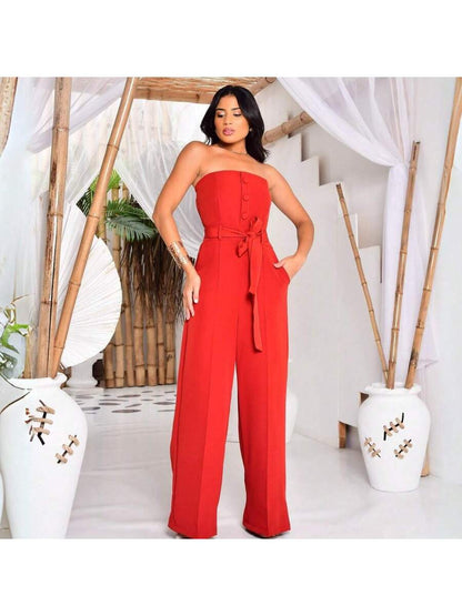 Macacão Feminino Alfaiataria Pantalona Tomara que Caia