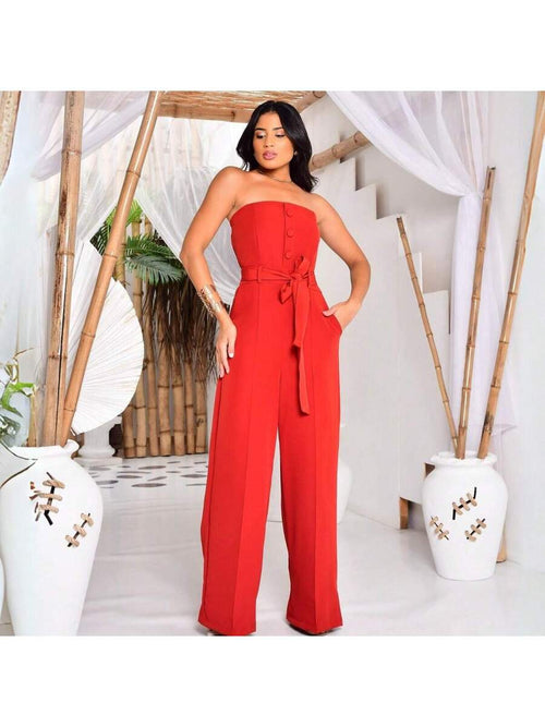 Macacão Feminino Alfaiataria Pantalona Tomara que Caia