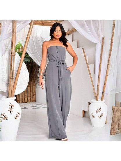 Macacão Feminino Alfaiataria Pantalona Tomara que Caia