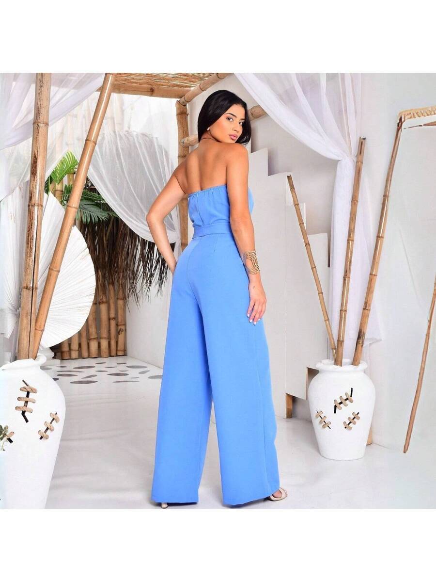 Macacão Feminino Alfaiataria Pantalona Tomara que Caia