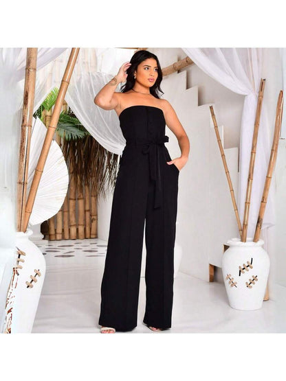 Macacão Feminino Alfaiataria Pantalona Tomara que Caia