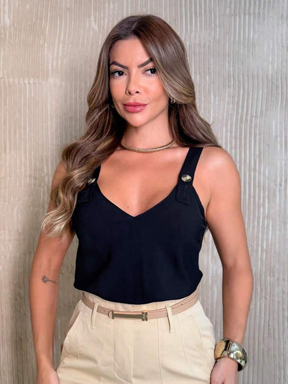 Blusa Feminina de Alça em Viscose com Botões