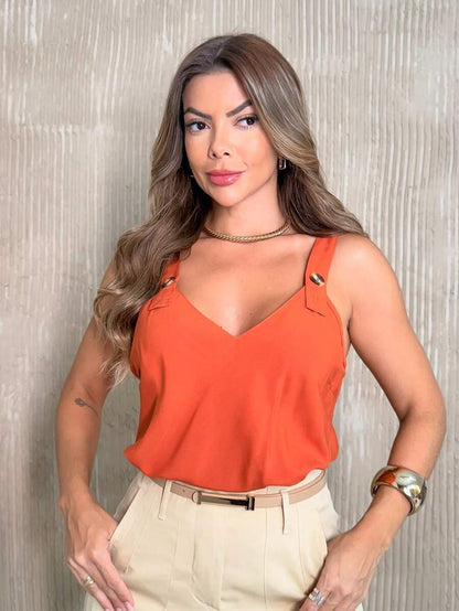 Blusa Feminina de Alça em Viscose com Botões