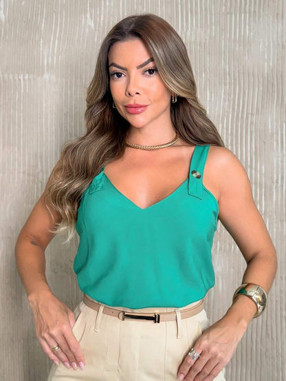 Blusa Feminina de Alça em Viscose com Botões