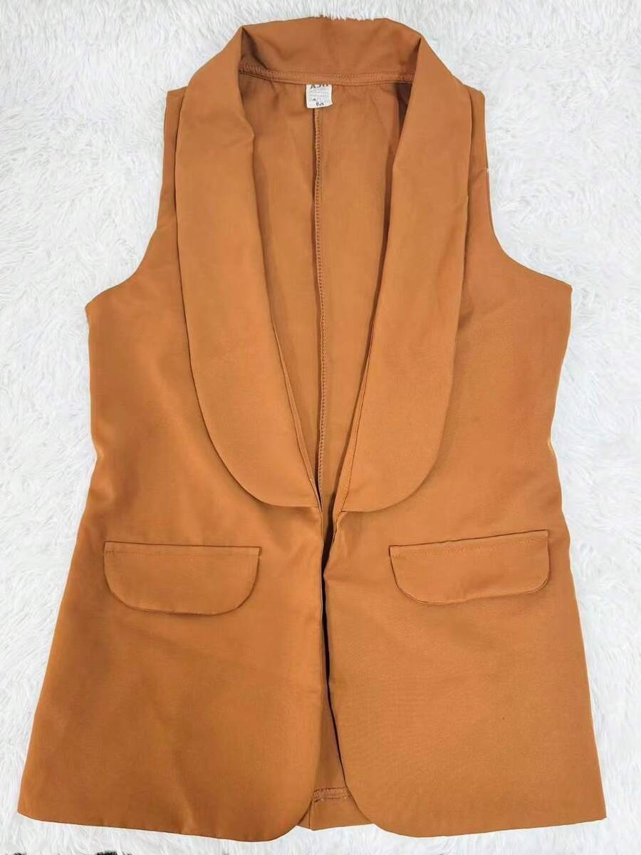 Colete Feminino Alongado Casual com Gola de Xale