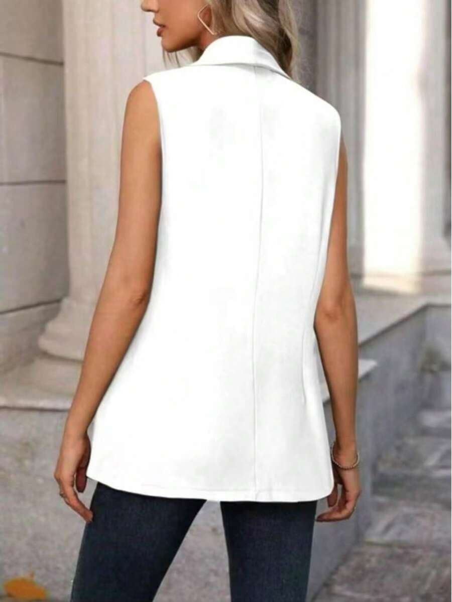 Colete Feminino Alongado Casual com Gola de Xale