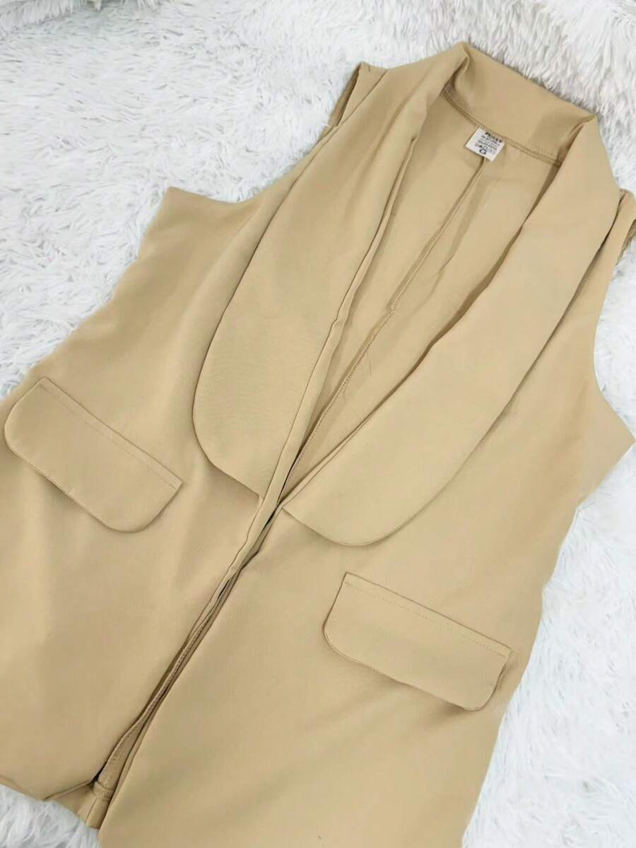 Colete Feminino Alongado Casual com Gola de Xale