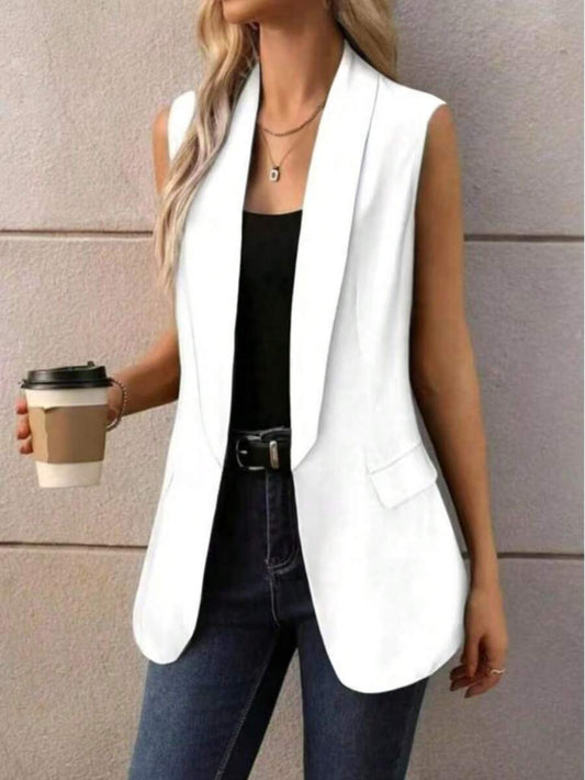 Colete Feminino Alongado Casual com Gola de Xale