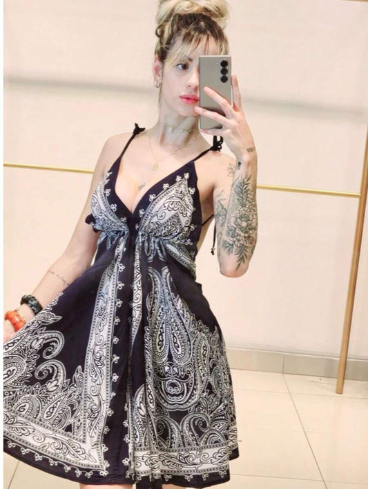 Vestido Feminino Curto Bordado Boho Costas Nua Modelo Indiano