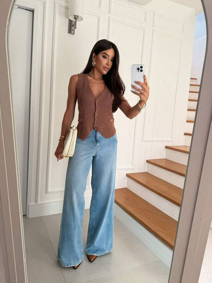 Colete Feminino Elegante em Tricot com Botões