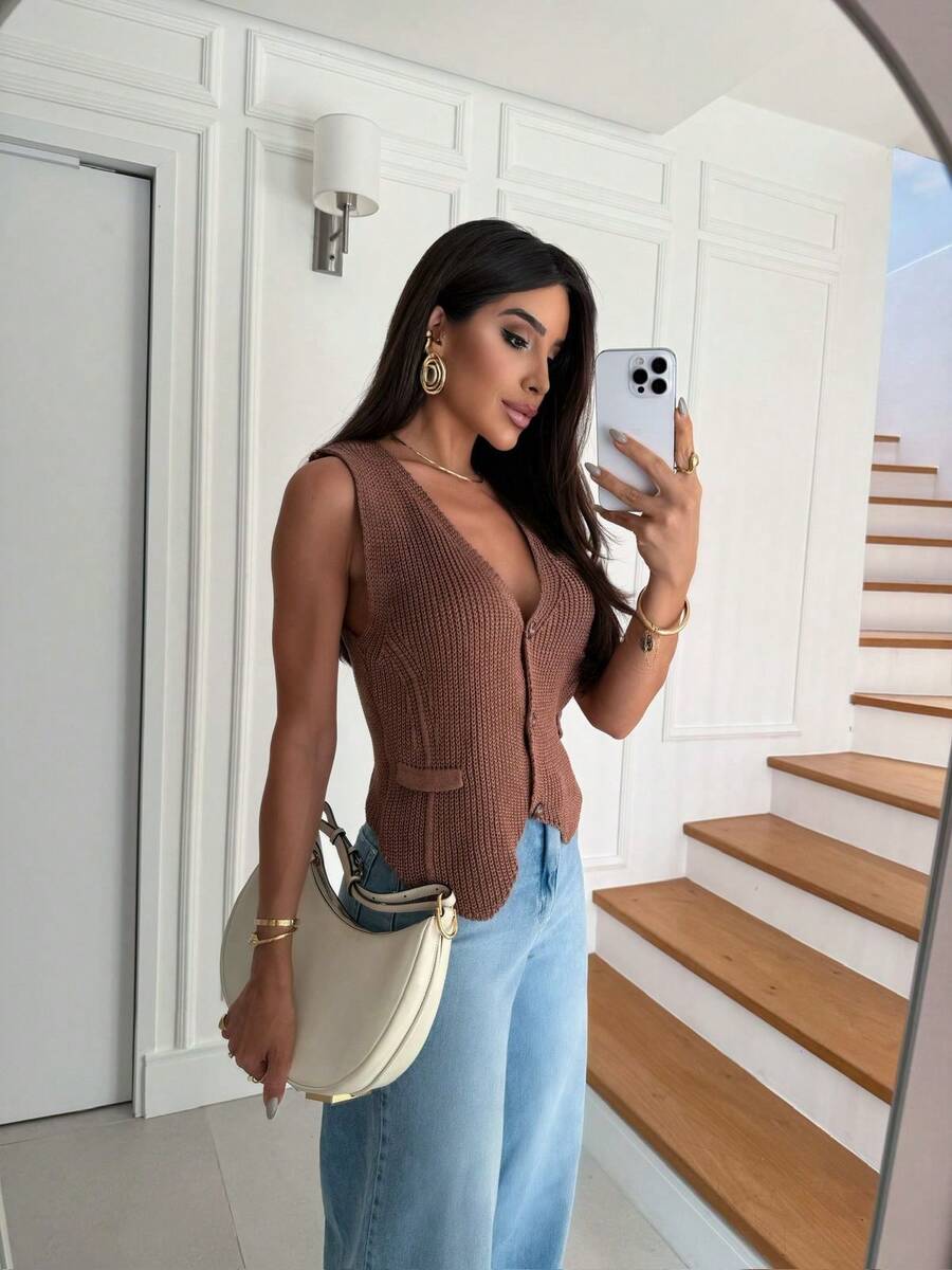 Colete Feminino Elegante em Tricot com Botões