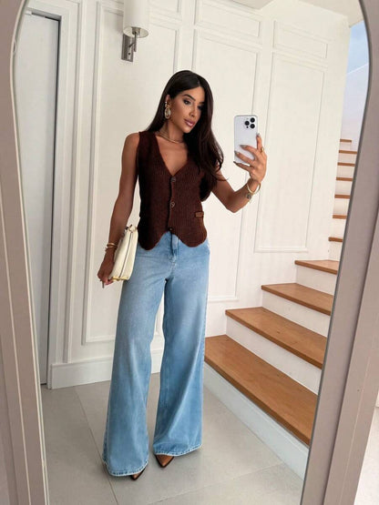 Colete Feminino Elegante em Tricot com Botões